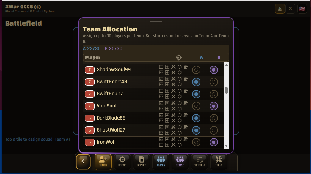 Black Gold Battlefield team allocation 